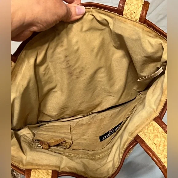 Vintage y2k Polo Jeans Ralph Lauren Leather Raffia Macrame Purse - Picture 8 of 12